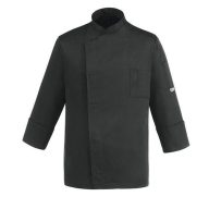   Szakácskabát - fekete, hosszú ujjú, rejtett patentos, karcsúsított