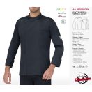 Szakácskabát - fekete, patentos, LUXSATIN -ból