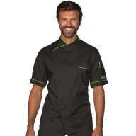   Dubai fekete rövid ujjú szakácskabát zöld paszpóllal díszítve