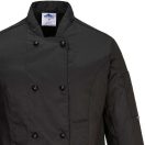 Rachel - fekete, kivehetőgombos, női hosszú ujjú szakácskabát