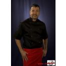 Szakácskabát - fekete, rövid ujjú, kétsoros patentos