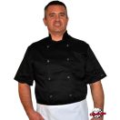 Szakácskabát - fekete, rövid ujjú, kétsoros patentos