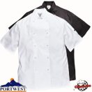 Szakácskabát - fehér, rövid ujjú, kétsoros patentos