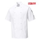 Szakácskabát - fehér, rövid ujjú, kétsoros patentos