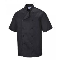 Szakácskabát - fekete, rövid ujjú, gombos