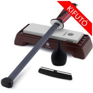   Késélező készlet | CHEF V-SAN | #1000/4000 kétoldalú fenőkő + Állvány + Élszögtartó + Pipetta | Élezőrúd - kerámia (30 cm)