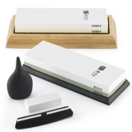   Fenőkő készlet | LUX TOP | #1000/6000 + #3000/8000 | 2 db kétoldalú fenőkő + Bambusz állvány + Élszögtartó + Tisztítókő + Pipetta