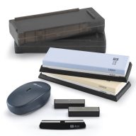   Fenőkő készlet | XXL PRO TOP | #400/1000 + #3000/10000 | 2 db nagyméretű kétoldalú fenőkő + Állvány/tárolódoboz + Élszögtartó + Gyémánt fenőkőtisztító + Gyémánt fenőkő síkoló