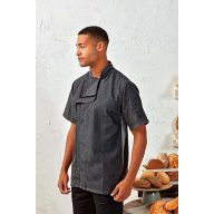   Fekete farmer rövid ujjú szakácskabát -cipzáros záródás