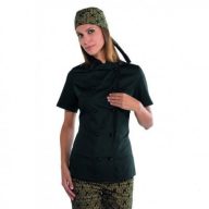   Női szakácskabát - fekete, rövid ujjú, fekete színű kivehető gombokkal