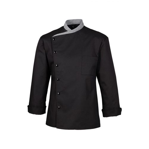 Čierny kuchársky kabát so zapínaním na patent 100% bavlnený